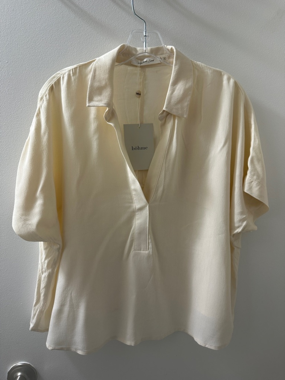 Mustard Seed, Cream Short Sleeve V-Neck Top
